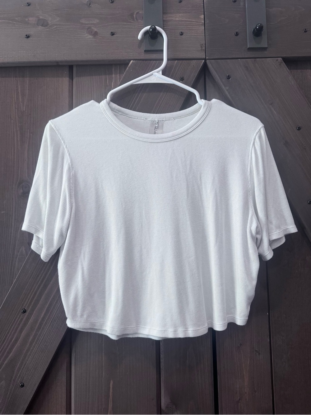 Altar'd State White Ribbed Crewneck Crop Top